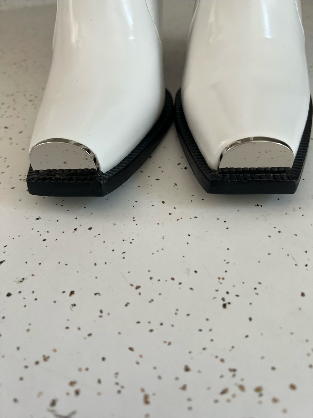 Jeffrey Campbell Welton White Chelsea Booties w/ Black Gores and Silver ToeCaps - Picture 9 of 12